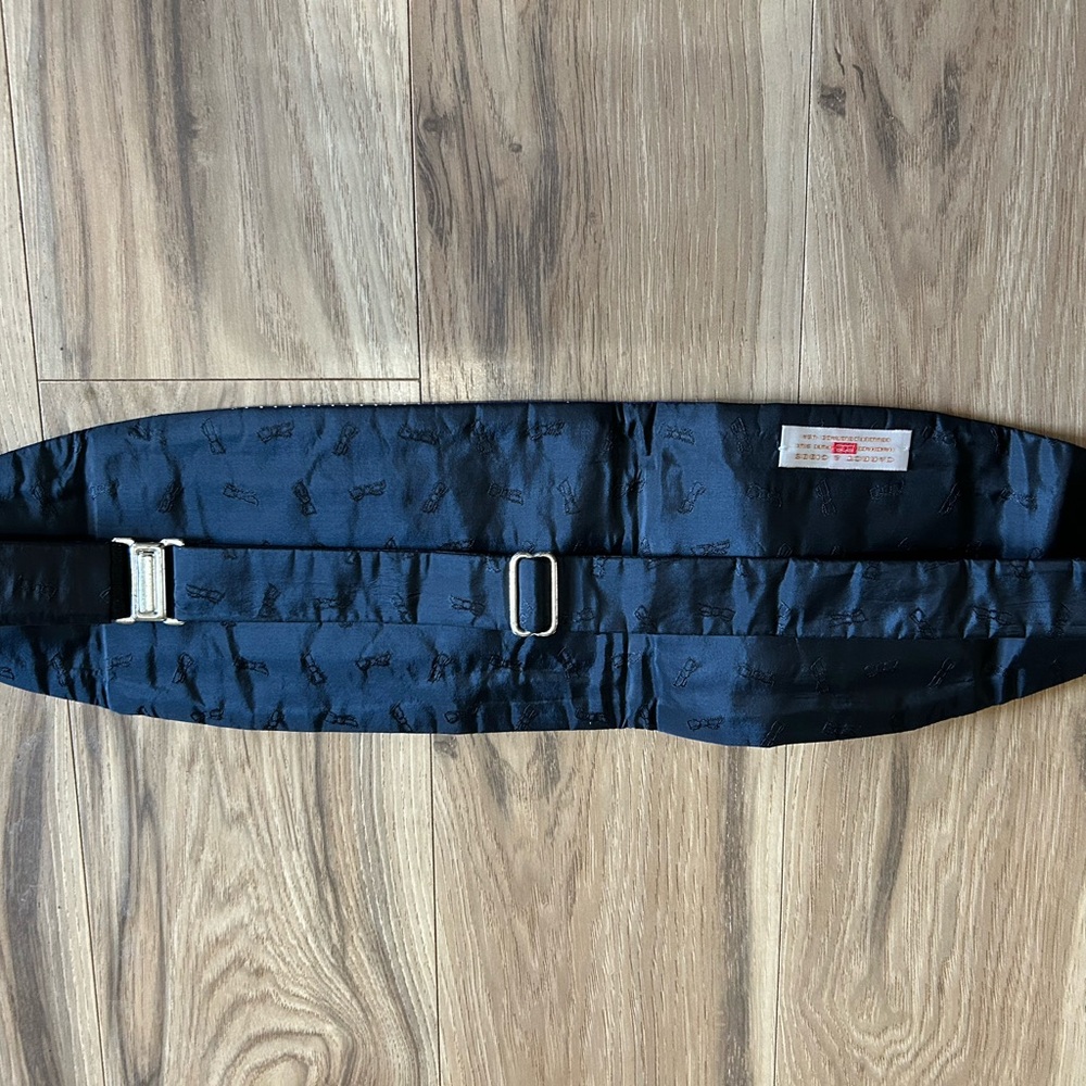 CARROT & GIBBS Silk Cummerbund Handmade USA Blue White Polk A Dots Formal Preppy - Picture 4 of 7